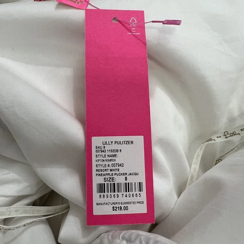 Lilly Pulitzer NWT Pineapple Pucker Jacquard WHITE KIPTON ROMPER One Shoulder 8 - Picture 8 of 9